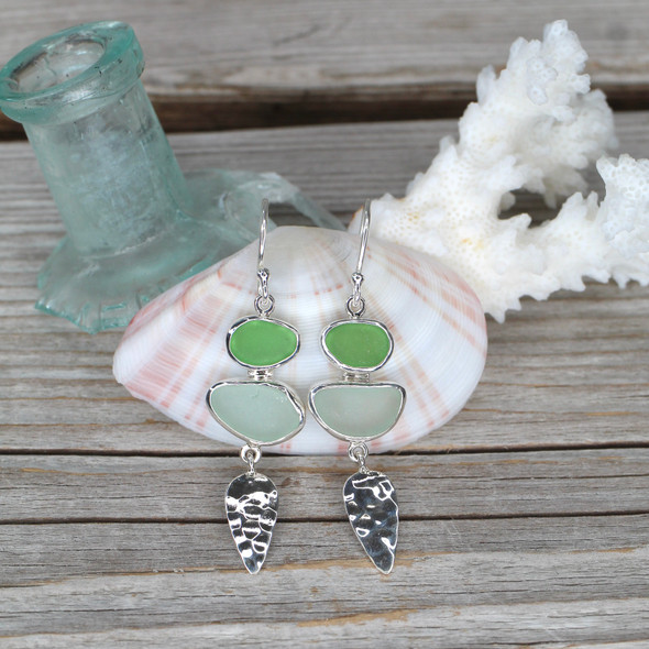 Insta Sale Green and Seafoam Sea Glass Double Drop Earrings - MM