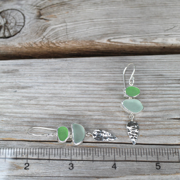 Insta Sale Green and Seafoam Sea Glass Double Drop Earrings - MM