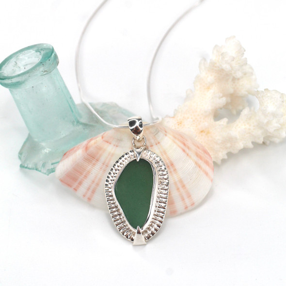 Olive Sea Glass Rising Sun Necklace Olive Sea Glass Rising Sun Necklace