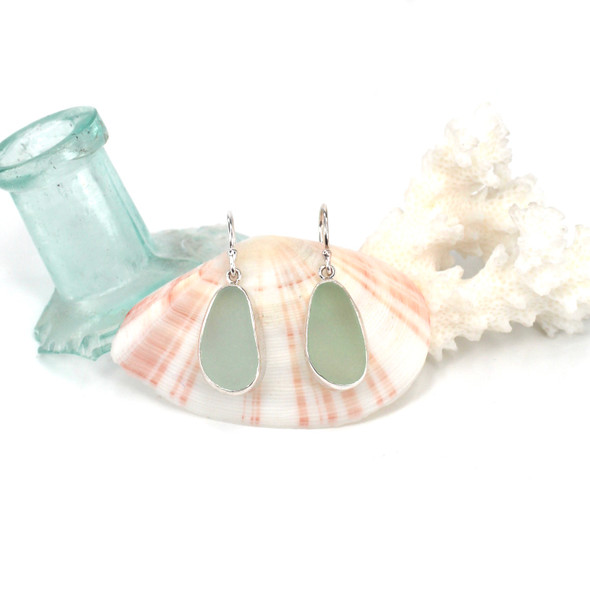 Seafoam Smooth Sea Glass Single Bezel Set Earrings Seafoam Smooth Sea Glass Single Bezel Set Earrings
