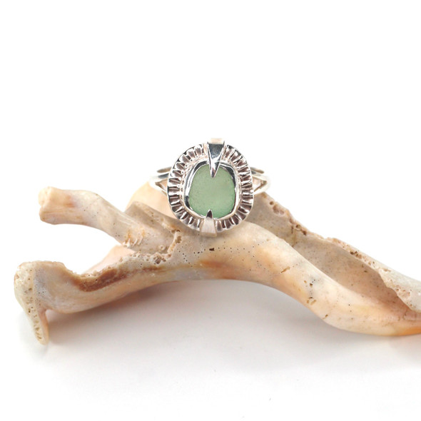 Seafoam Sea Glass Rising Sun Ring - Size 9 Seafoam Sea Glass Rising Sun Ring - Size 9