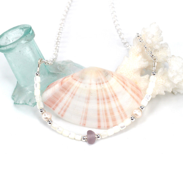 Lavender Sea Glass Sea Glass Pearl and Mother of Pearl Pearl Necklace Lavender Sea Glass Sea Glass Pearl and Mother of Pearl Pearl Necklace