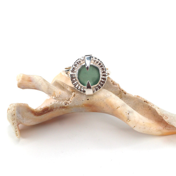 Olive Sea Glass Rising Sun Ring - Size 9 Olive Sea Glass Rising Sun Ring - Size 9