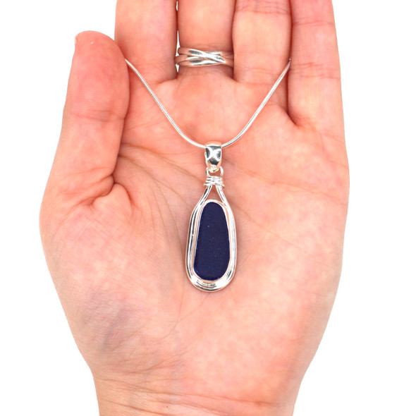 Cobalt Sea Glass Nautical Twist Necklace  on model for color reference. 