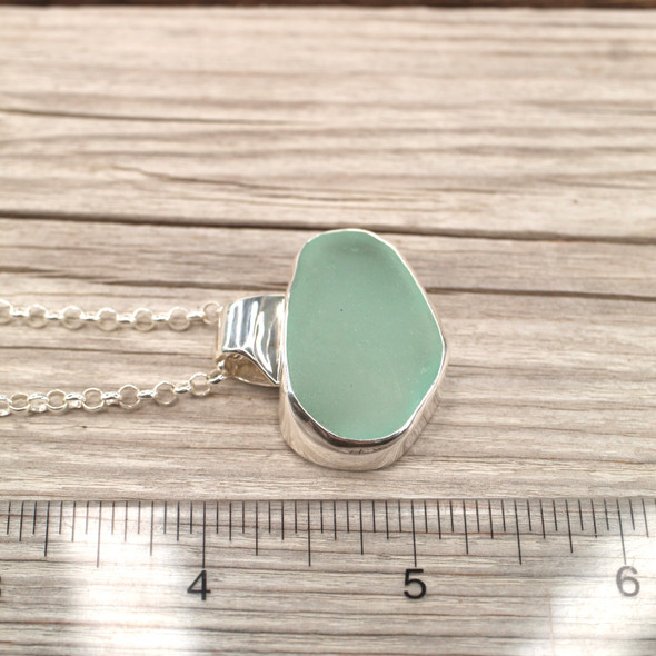 Insta Sale - Seafoam Sea Glass Horizon Slide Bail Necklace - MM on ruler for size reference. 