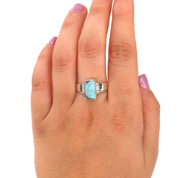 Larimar Deep Drift Ocean Glimmer Ring - Size 9 on model for color reference. 
