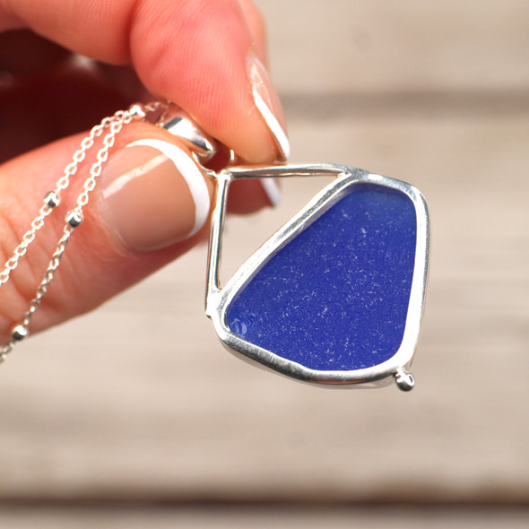 Insta Sale Cobalt Sea Glass Sail Drop Necklace - MM chip 