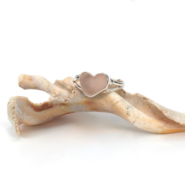 Pink Plush Sea Glass Heart Split Band Ring - Size 9