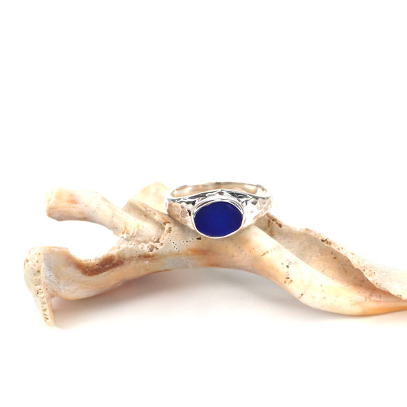 Cobalt Sea Glass Hammered Ring - Size 9 Cobalt Sea Glass Hammered Ring - Size 9