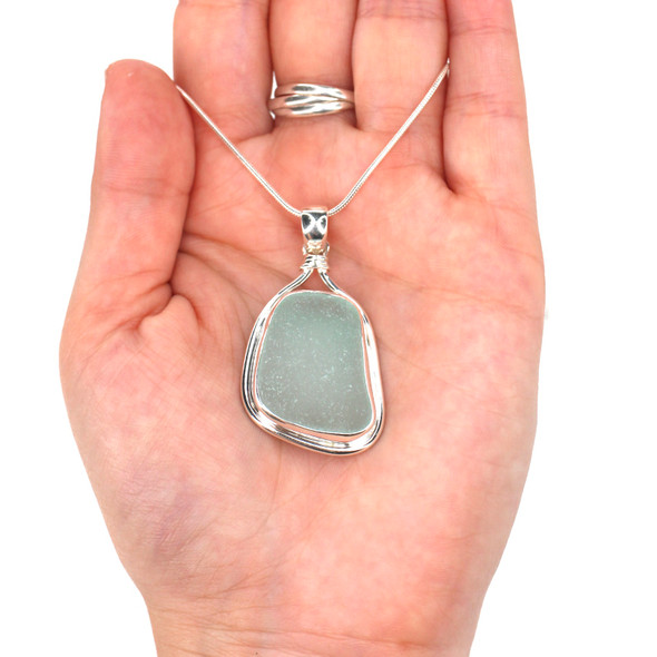 Seafoam Sea Glass Nautical Twist Necklace on model for color reference. 