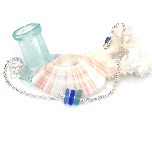 Beautiful Blues 3 Stone Sea Glass Anklet Beautiful Blues 3 Stone Sea Glass Anklet