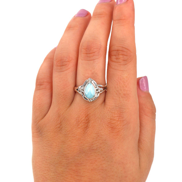 Larimar Whispering Clouds Trinity Split Band Beaded Ring - Size 9 on model for color reference.
Larimar Whispering Clouds Trinity Split Band Beaded Ring - Size 9 on model for color reference.