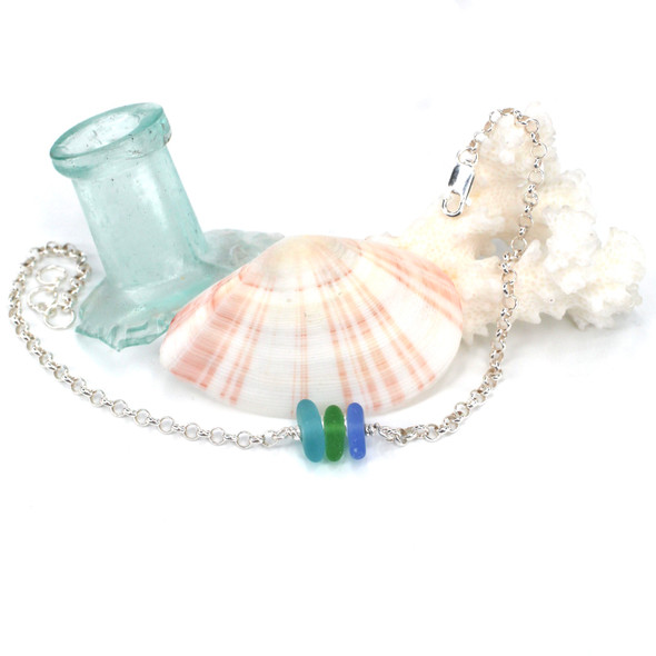 Tropical 3 Stone Sea Glass Anklet Tropical 3 Stone Sea Glass Anklet