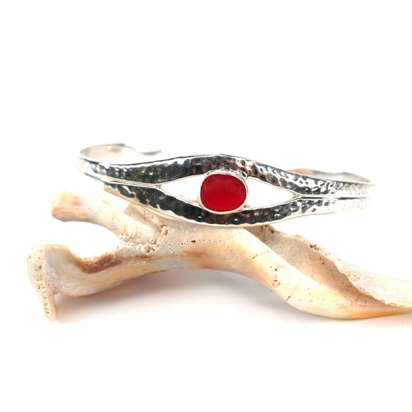 Red Sea Glass Hammered Cuff Bracelet Red Sea Glass Hammered Cuff Bracelet