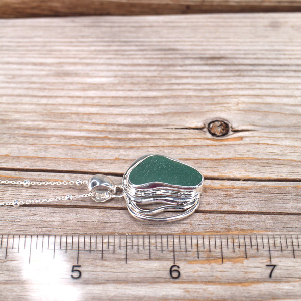 Insta Sale Olive Sea Glass Geo Pumpkin Necklace - MM on ruler for size. 