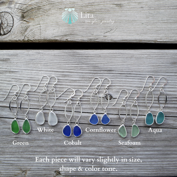Marquee Sea Glass Bezel Wrap Earrings color options Marquee Sea Glass Bezel Wrap Earrings color options