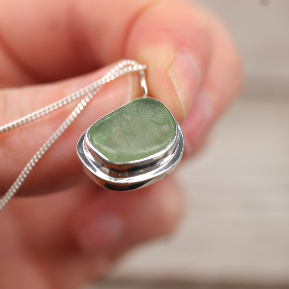 Insta Sale Seafoam Double Bezel Sea Glass Necklace - MM spots on sea glass