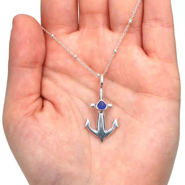 Cobalt Teardrop Sea Glass Anchor Charm