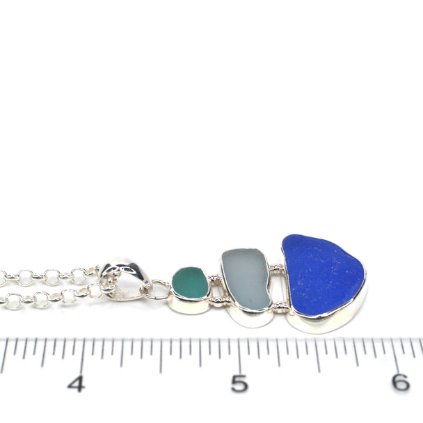 Ocean Waves Sea Glass Three Tier Necklace on ruler for size reference.
