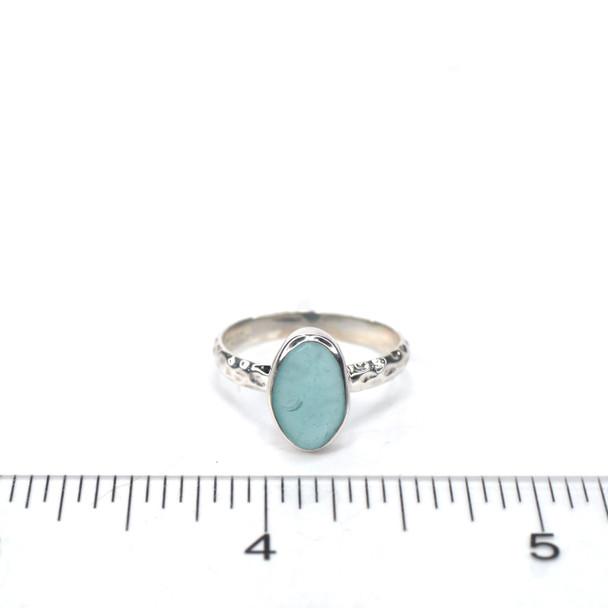 Aqua Ice Sea Glass Stack Ring - Size 8 on ruler for size reference.