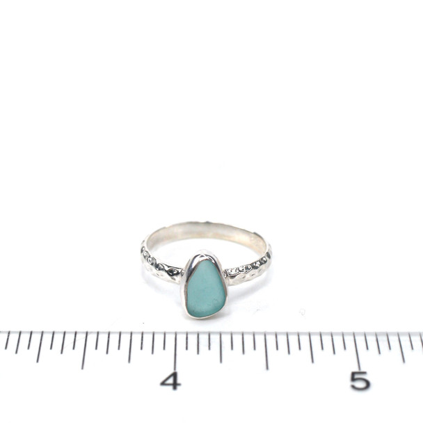 Aqua Sea Glass Stack Ring - Size 8 on ruler for size reference.