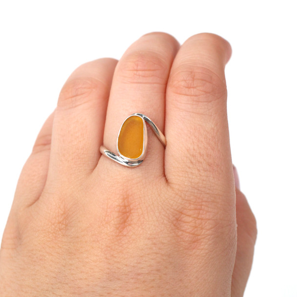 Yellow Golden Sea Glass Serenity Ring - Size 8 on model for color reference.
