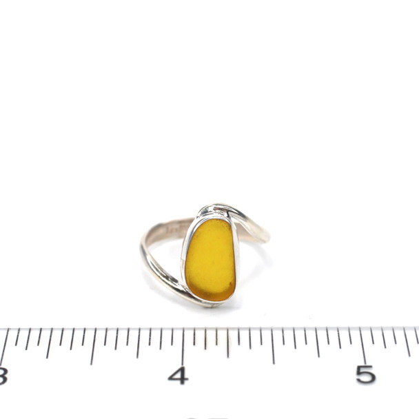 Yellow Golden Sea Glass Serenity Ring - Size 8 on ruler for size reference.