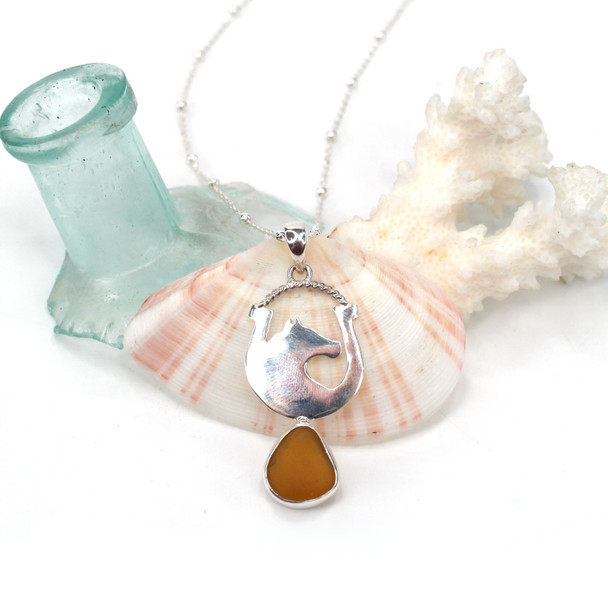 Amber Sea Glass Stallion Necklace