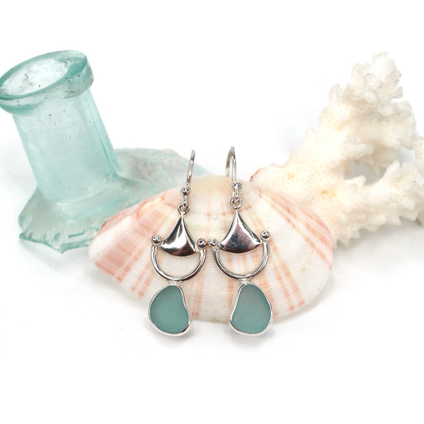 Aqua Sea Glass Bit Earrings