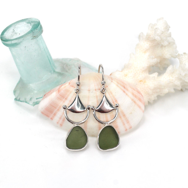 Olive Sea Glass Bit Earrings
