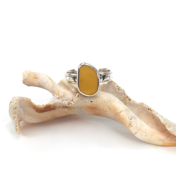 Amber Sea Glass Horseshoe ring - Size 9
