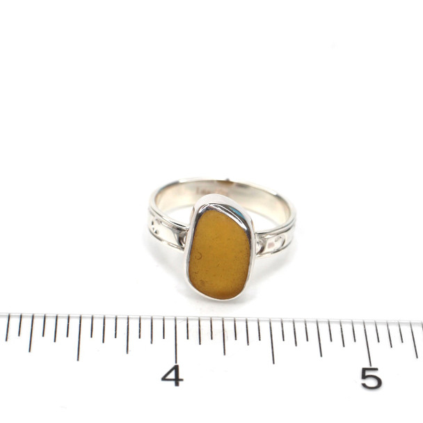 Amber Sea Glass Horseshoe ring - Size 9 on ruler for size reference.