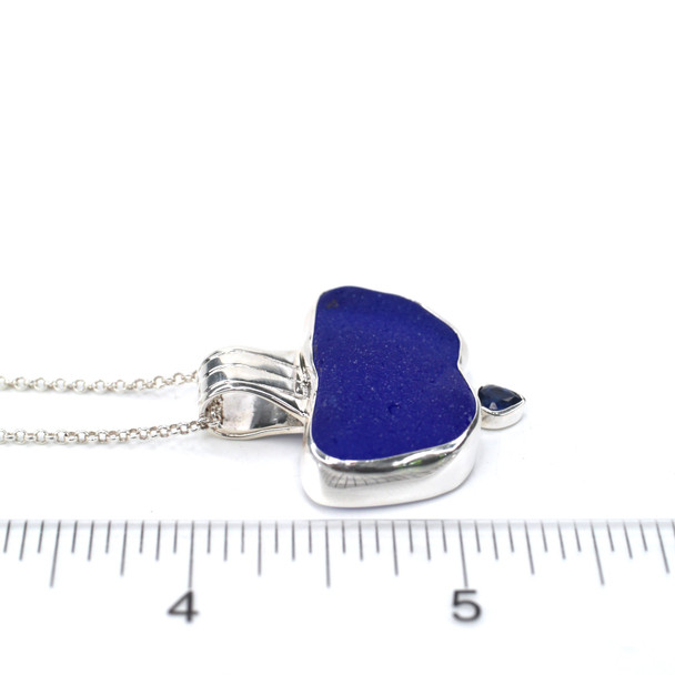 Cobalt Sea Glass and Sapphire Shoreline Necklace on ruler for size reference.