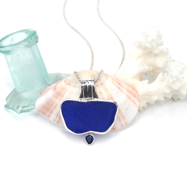 Cobalt Sea Glass and Sapphire Shoreline Necklace