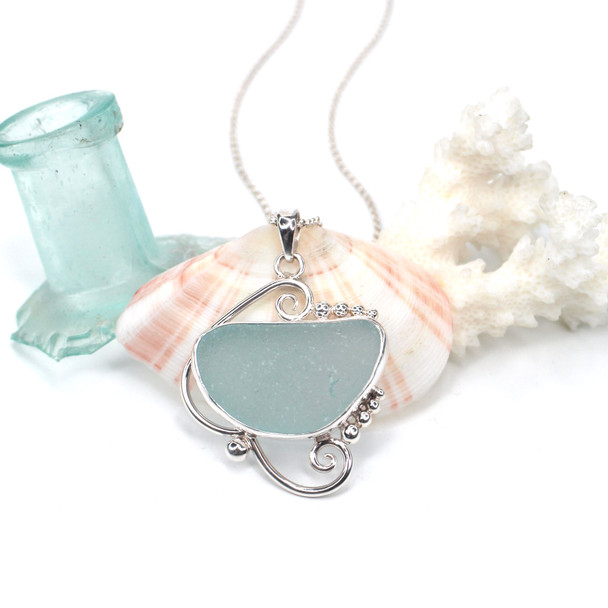 Aqua Ice Sea Glass Whirlwind Necklace
