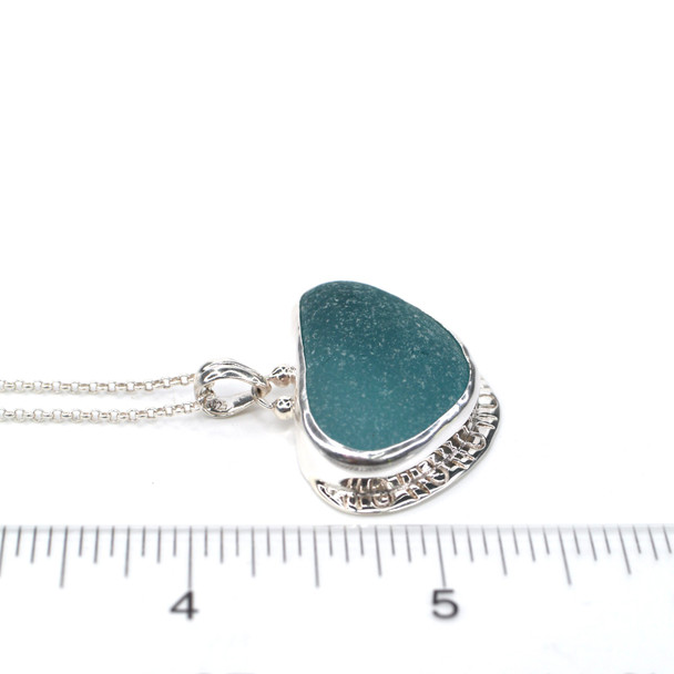 Aqua Sea Glass Enchanted Cove Necklace on ruler for size reference.