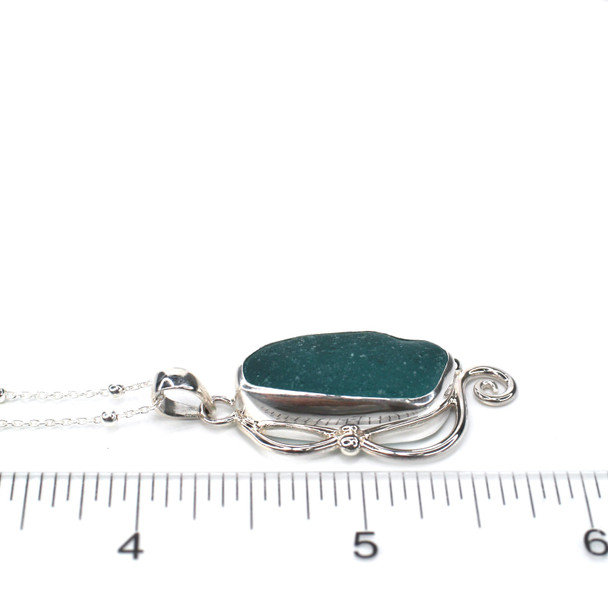 Aqua Deep Sea Glass Mystic Current Necklace on ruler for size reference.