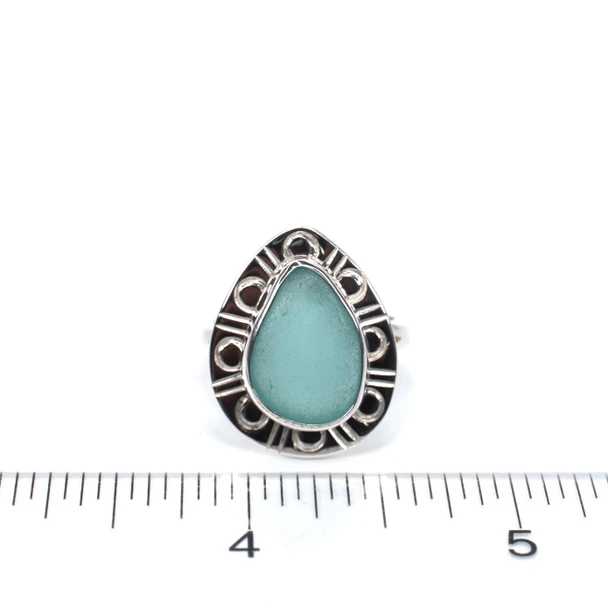 Aqua Treat Sea Glass Enchanted Cove Ring - Size 9 on ruler for size reference.