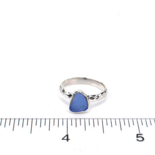 Cornflower Sea Glass Stack Ring- Size 6 on ruler for size reference.