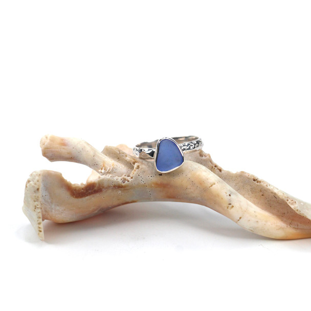 Cornflower Sea Glass Stack Ring- Size 6