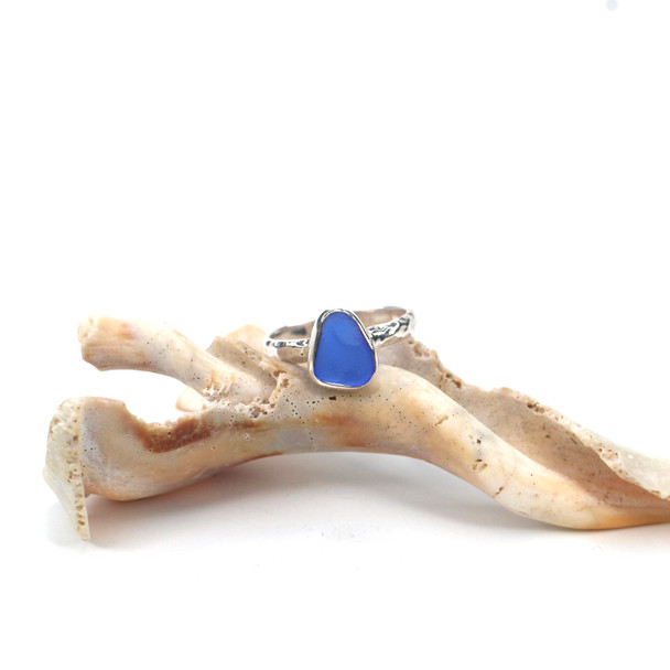 Cobalt Sea Glass Stack Ring - Size 7