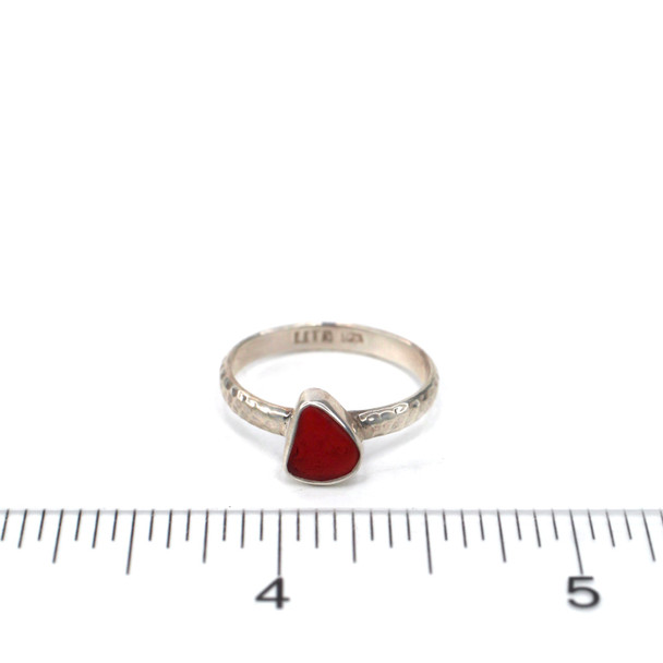 Red Sea Glass Stack Ring - Size 8 on ruler for size reference.
