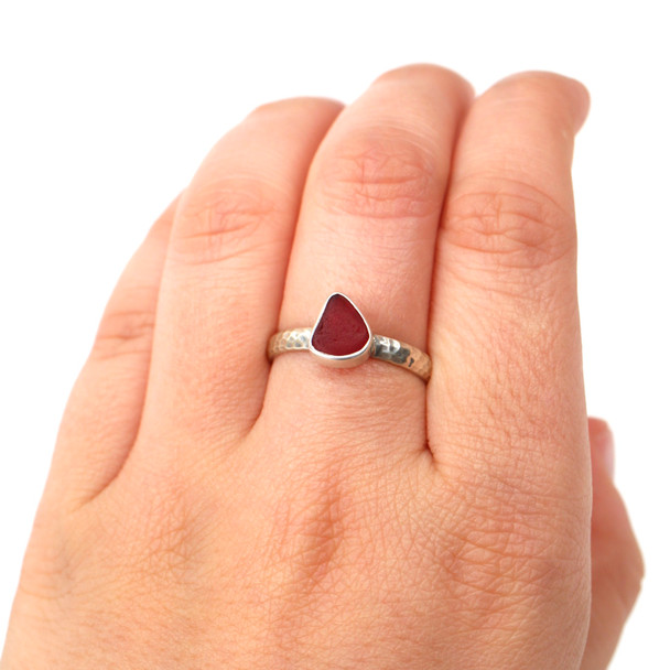 Red Sea Glass Stack Ring - Size 8 on model for color reference