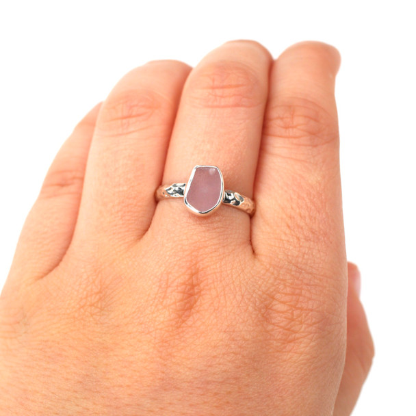 Purple Sea Glass Stack Ring - Size 8 on model for color reference.