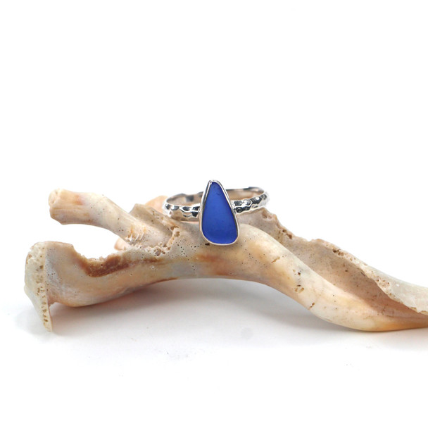Cobalt Sea Glass Stack Ring- Size 9