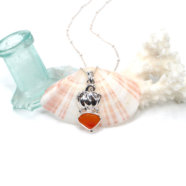 Orange Sunset Sea Glass Double Pumpkin Necklace