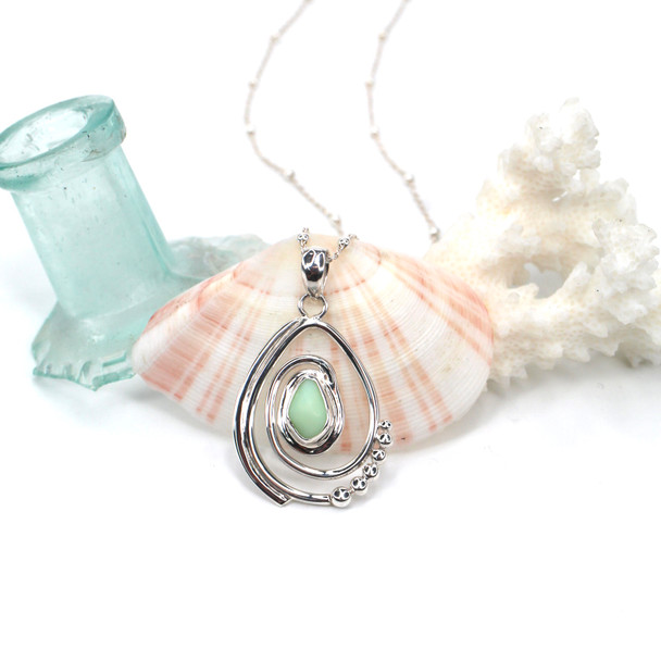 Seafoam UV Milk Glass Wave Swirl Necklace