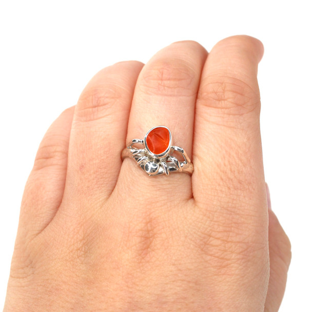 Orange Embossed Sea Glass Spider Ring - Size 9