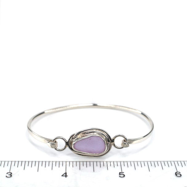 Purple Sea Glass Nest Hinge Bangle Bracelet on ruler for size reference.
