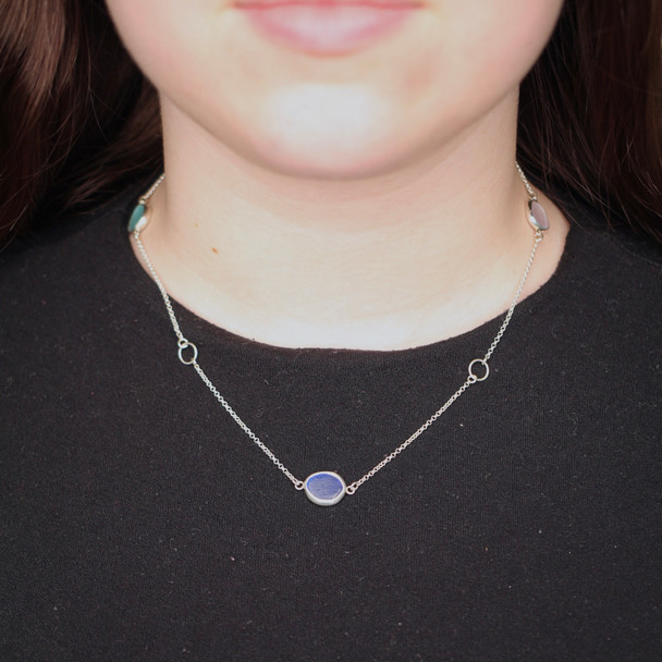 Berry Blues 3 Stone Sea Glass 16"-18" Lariat Necklace model